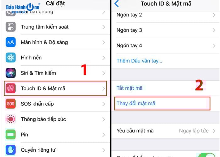 Cần vào "Cài đặt" tìm kiếm "Touch ID & Mật