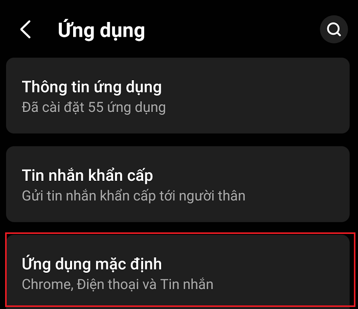 Chọn vào ứng dụng mặc định