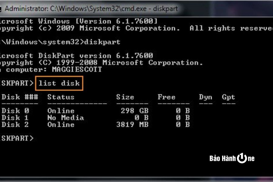 Bước 3: Cuối cùng là chạy lệnh select disk 2