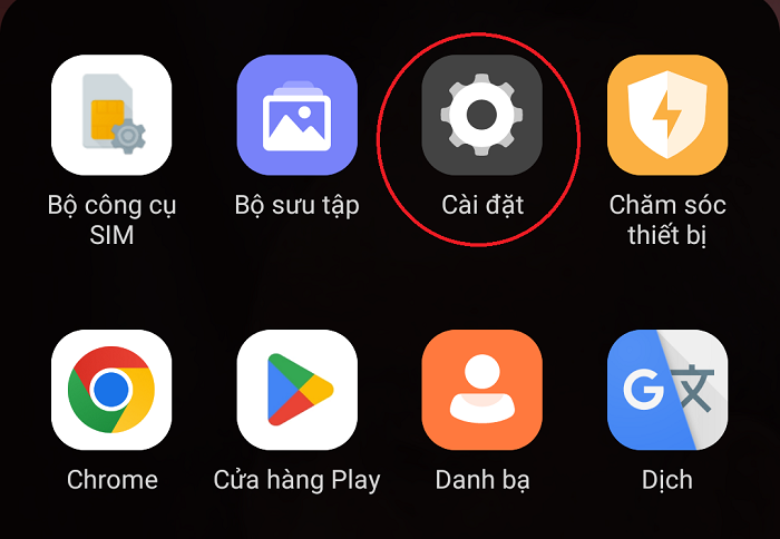 Mở ứng dụng cài đặt