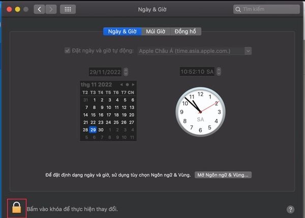 Mở khóa để tùy chỉnh ngày, giờ