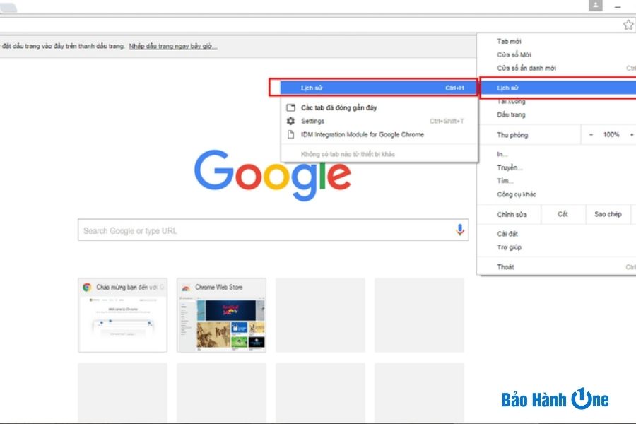 Vào lịch sử Chrome để xóa dữ liệu trình duyệt