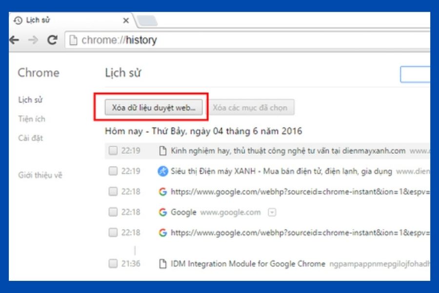 Nhấn vào xóa dữ liệu theo hướng dẫn
