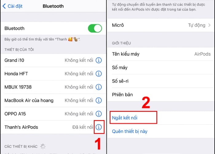 Chọn "Ngắt kết nối" sau đó "Kết nối lại"