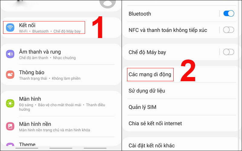 Chọn Các mạng di động