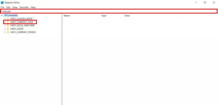 Chọn thư mục HKEY_Current_User