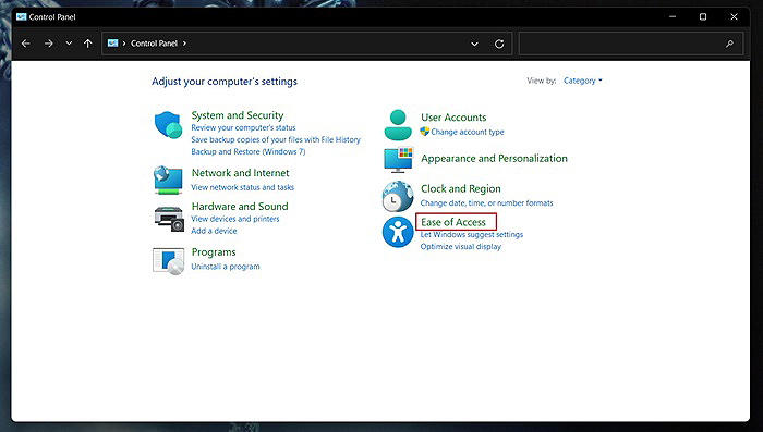 Chọn “Ease of Access”
