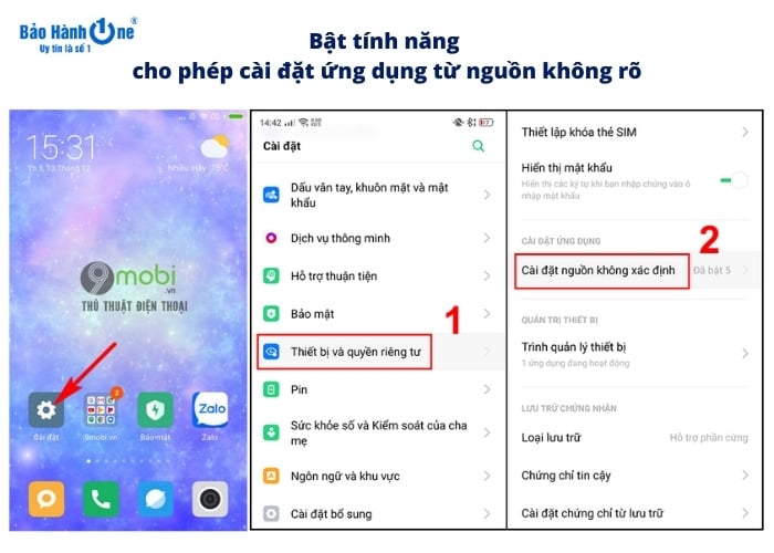 Các thao tác bật tính năng "cho phép cài đặt