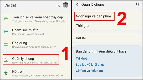 Bước 2: Trong phần Ngôn ngữ và Bàn phím, chọn