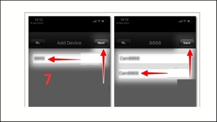 Nhập ID camera > Next > nhập mật khẩu > Save
