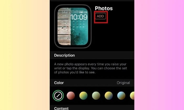 Chọn “ADD” để lưu hình nền