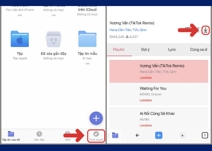 Chọn "Trình duyệt" sau đó tải về nhạc chuông về
