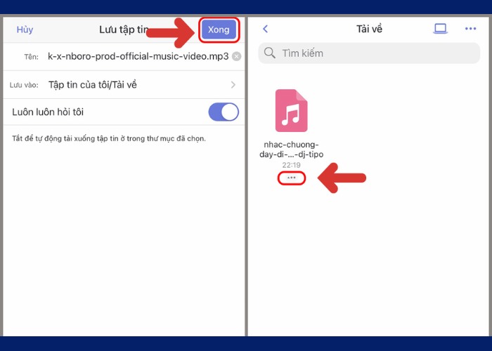 Vào mục "Tải về" nhấn vào biểu tượng thêm ở