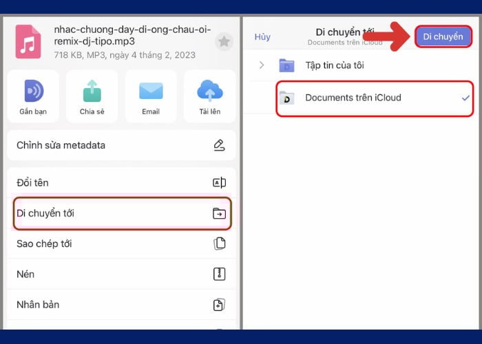Nhấn vào "Di chuyển" để lưu trữ tập tin nhạc