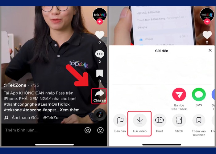 Nhấn "Chia sẻ" chọn "Lưu video"