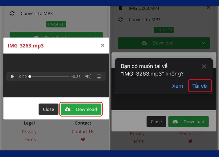 Tùy chọn "Download file mp3" để tải file âm thanh
