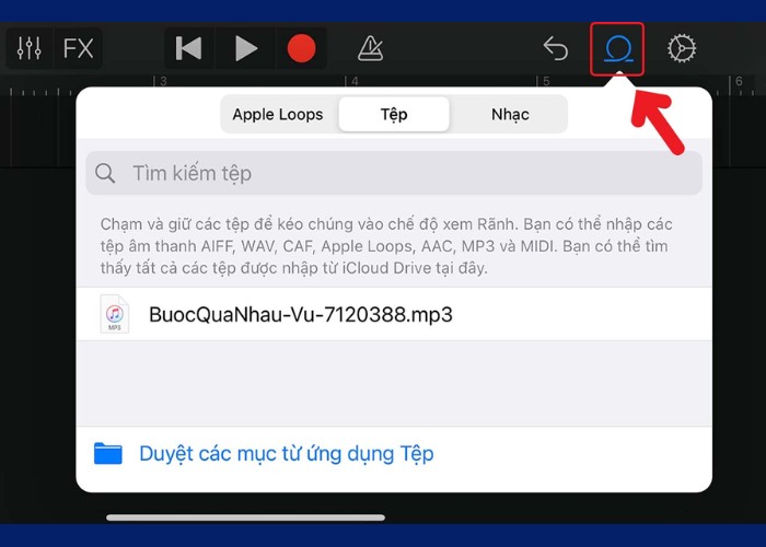 Chọn biểu tượng “Loop” ở góc phải