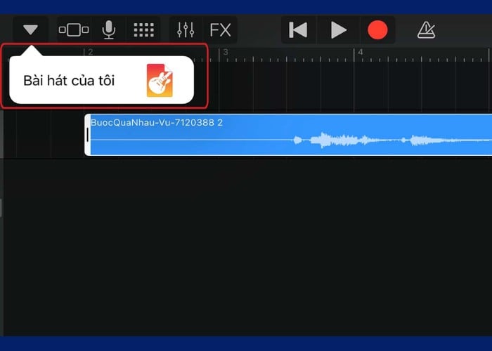 Chọn biểu tượng tam giác ngược để lưu "Bài hát của
