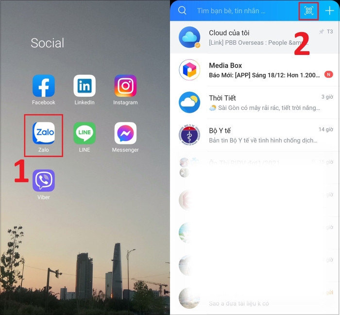 Mở Zalo trên điện thoại > chọn tính năng quét mã