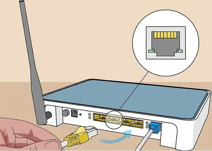 Cắm cáp mạng Ethernet (RJ45) vào cổng WAN