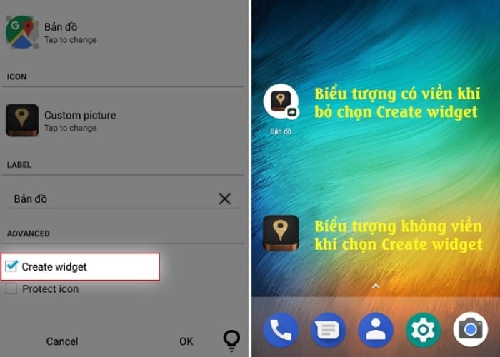Chọn 'Tạo widget' nếu bạn muốn biểu tượng mà không