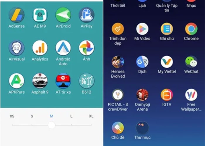 Tùy chọn kích thước icon dưới dạng lưới