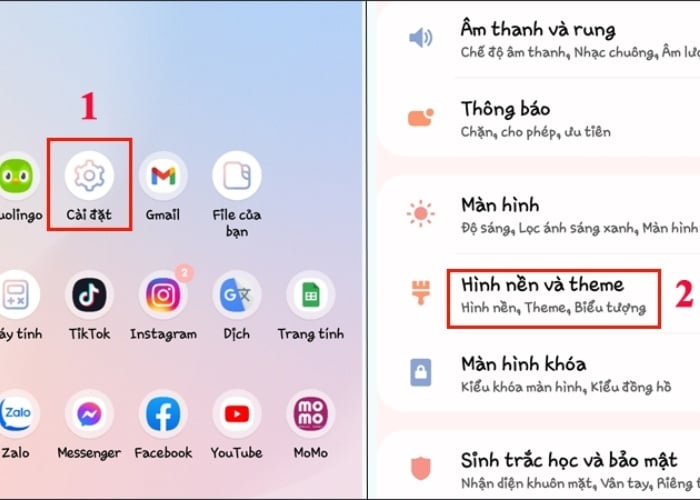 Vào "Cài đặt" để chọn "Hình nền và theme"