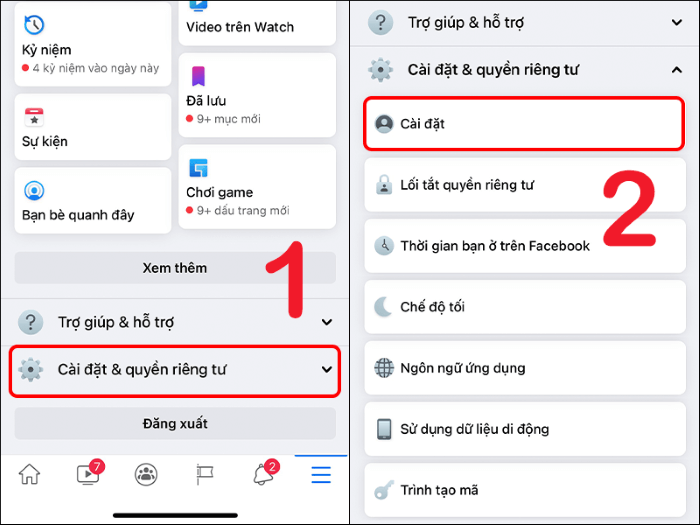 Chọn “Cài đặt & quyền riêng tư” > “Cài đặt”