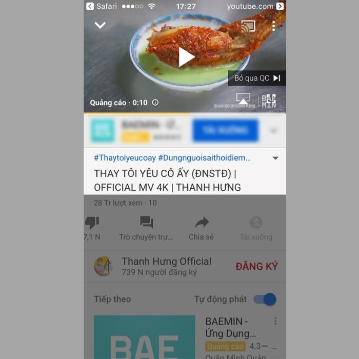 Mở video YouTube muốn chặn quảng cáo