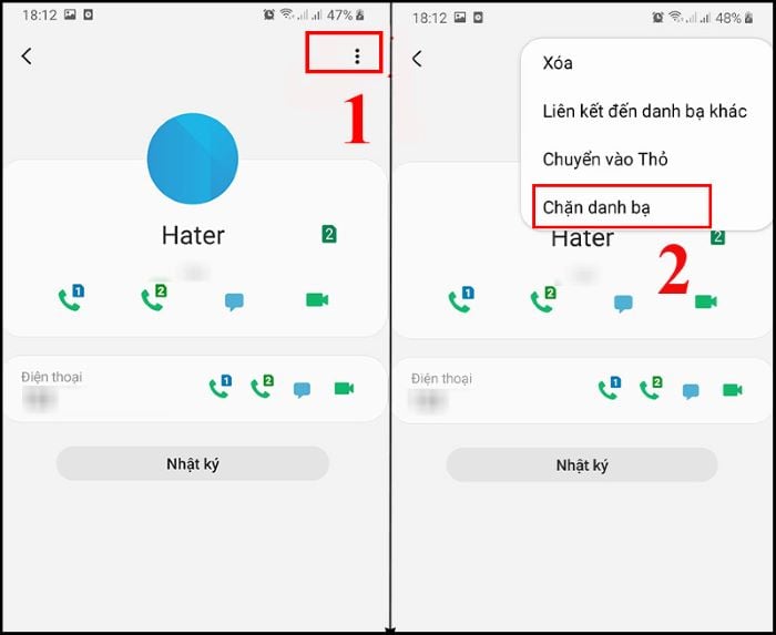 Chọn biểu tượng dấu ba chấm > chọn “Chặn danh bạ”