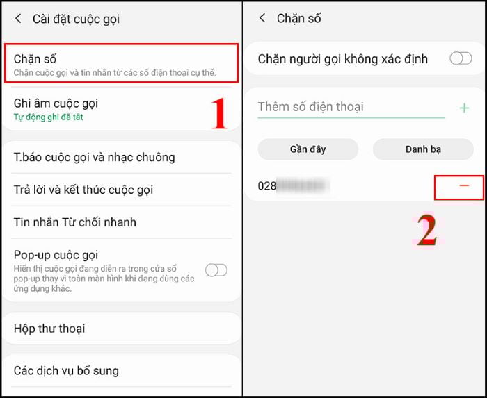 Chọn vào biểu tượng dấu “-” để bỏ chặn