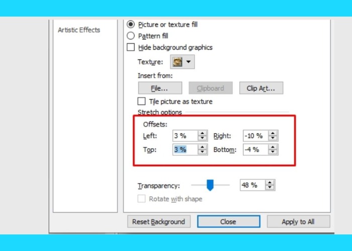 Điều chỉnh giá trị của các thông số tại "Picture or