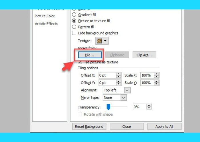 Chọn "Fill" sau đó chọn "File"