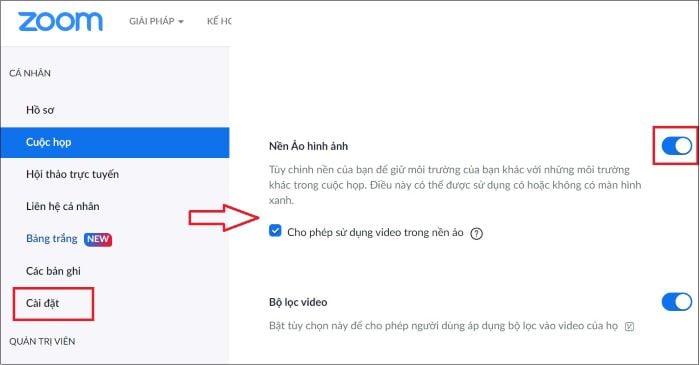 Chọn “Cài đặt” > bật “Nền ảo hình ảnh”