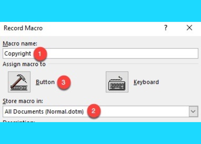 Điền tên "Copyright" chọn lưu vào file “Normal.dotm”