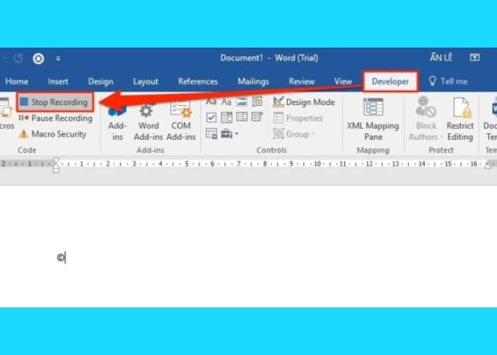 Chọn “Stop Recording” trên thanh Developer