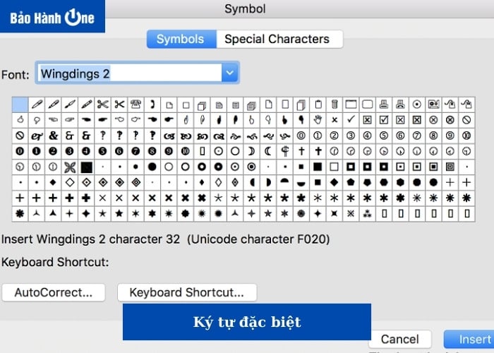 Chèn được hầu hết các ký tự đặc biệt