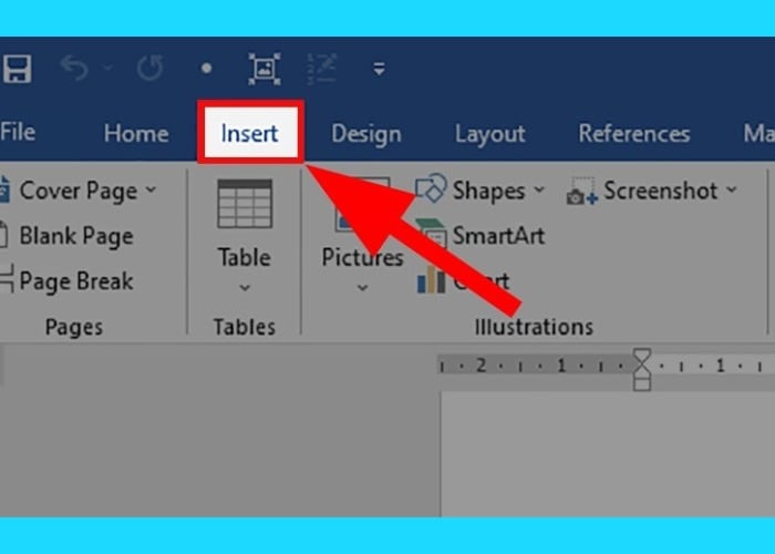 Mở tài liệu trong “Word” chọn thẻ “Insert”