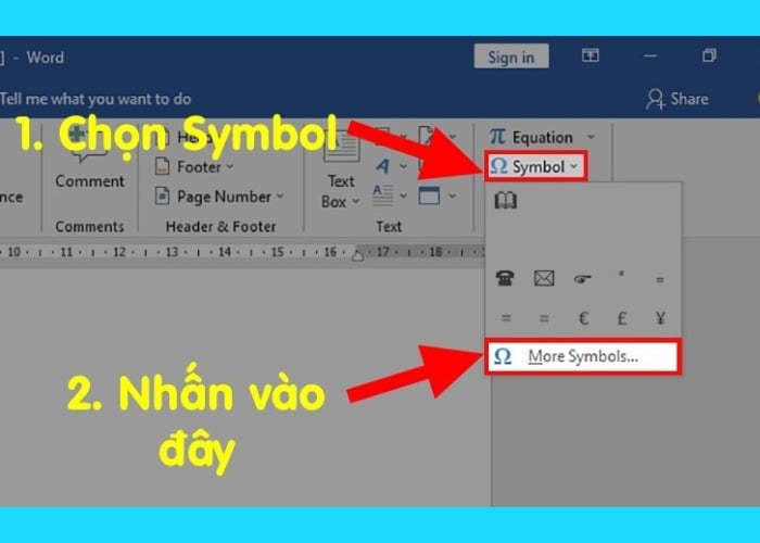 Trong mục “Symbols” tiếp tục chọn “More Symbols…”