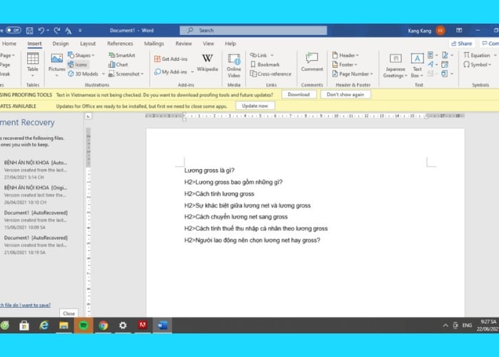 Chọn “Insert” sau đó nhấn “Icons”
