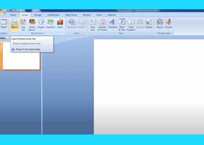 Chọn "Insert" sau đó chọn "Picture"