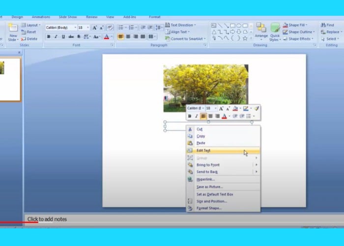 Nhấn chuột phải để chọn "Edit Text"