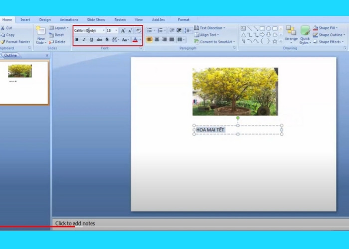 Thiết lập font và cỡ chữ sau khi đã chèn chữ
