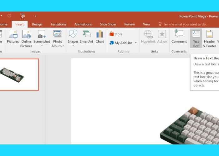 Nhấn "Insert" chọn tiếp "Text Box"