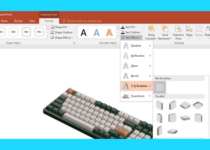Nhấn "WordArt Styles" tiếp tục chọn "Text Effects"
