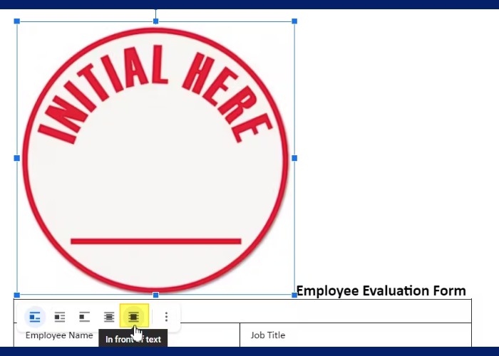 Dán con dấu vào vị trí mong muốn trước văn