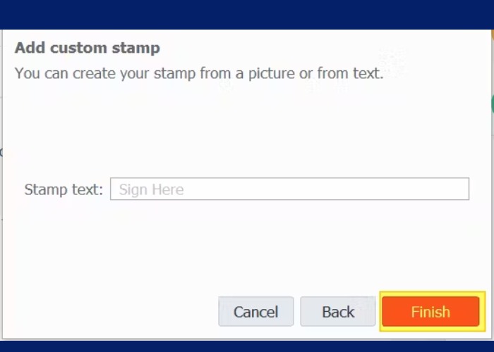 Nhập văn bản cuối nhấn "Finish"