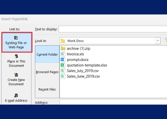 Chọn vào "Existing File or Web Page"