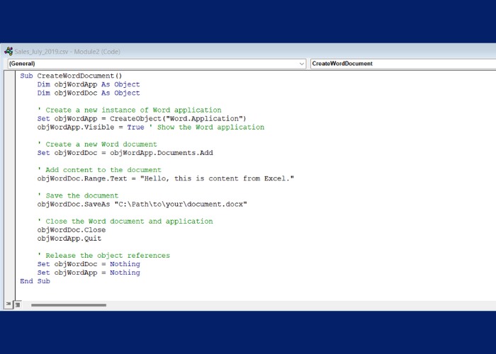 Viết mã VBA để tạo một tài liệu Word