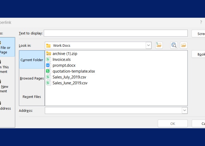 Từ bảng Menu chọn "Hyperlink"